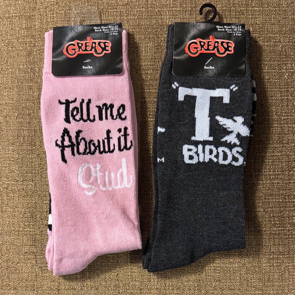 Pink Lady and T Bird themed Grease Socks